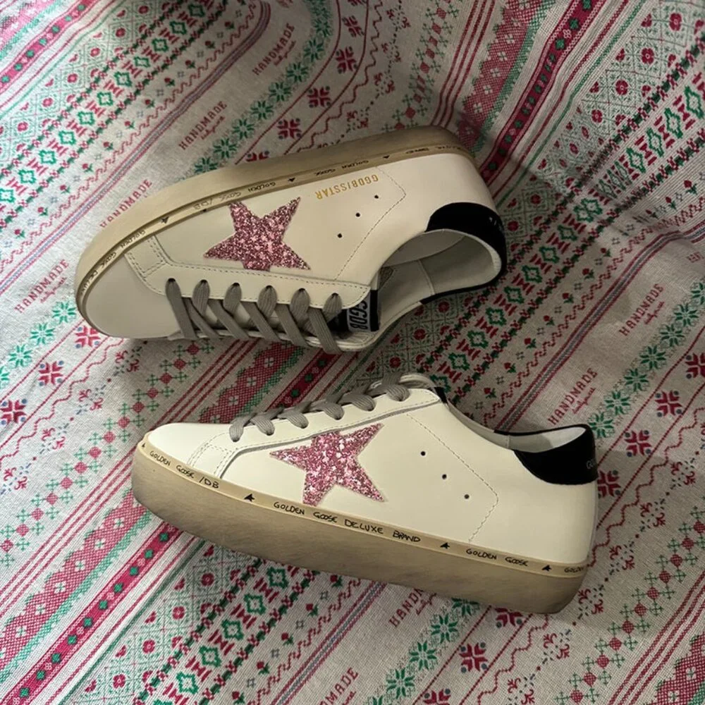 Golden Goose Pink Suede Stars And Pink Glitter Shoes - Picture 1 of 9